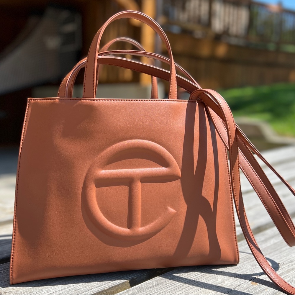 Telfar Medium Tan Shopping Bag with duster bag